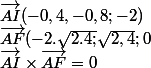 \vec{AI}(-0,4,-0,8;-2) \\ \vec{AF}(-2.\sqrt{2.4;}\sqrt{2,4};0 \\ \vec{AI}\times \vec{AF}=0